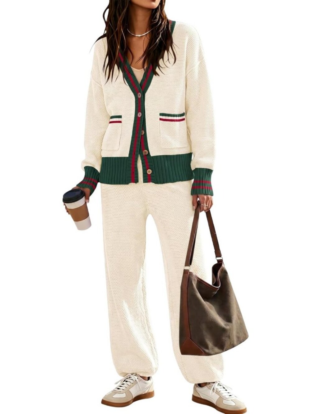 Trendy Women's 2-Piece Lounge Set with Cozy Cardigan & Sweater - Perfect for